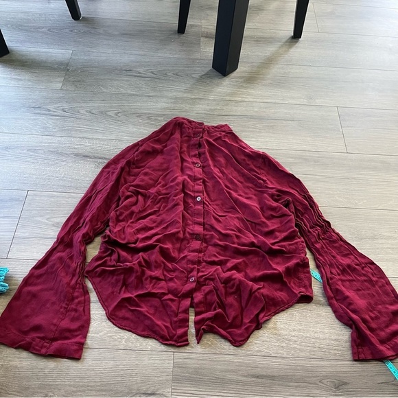 Anthropologie Cloth & Stone Womens Maroon Wine Colored Bell Sleeve Long Size M - Picture 4 of 7